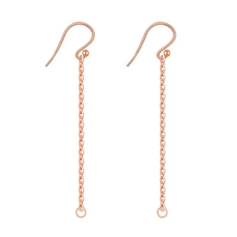 925 Sterling Silver Simple Drop Earrings Open Loop Chain Tail Bead Hook Pierced Beads Set Wire Jewelry Findings Bag Packaging