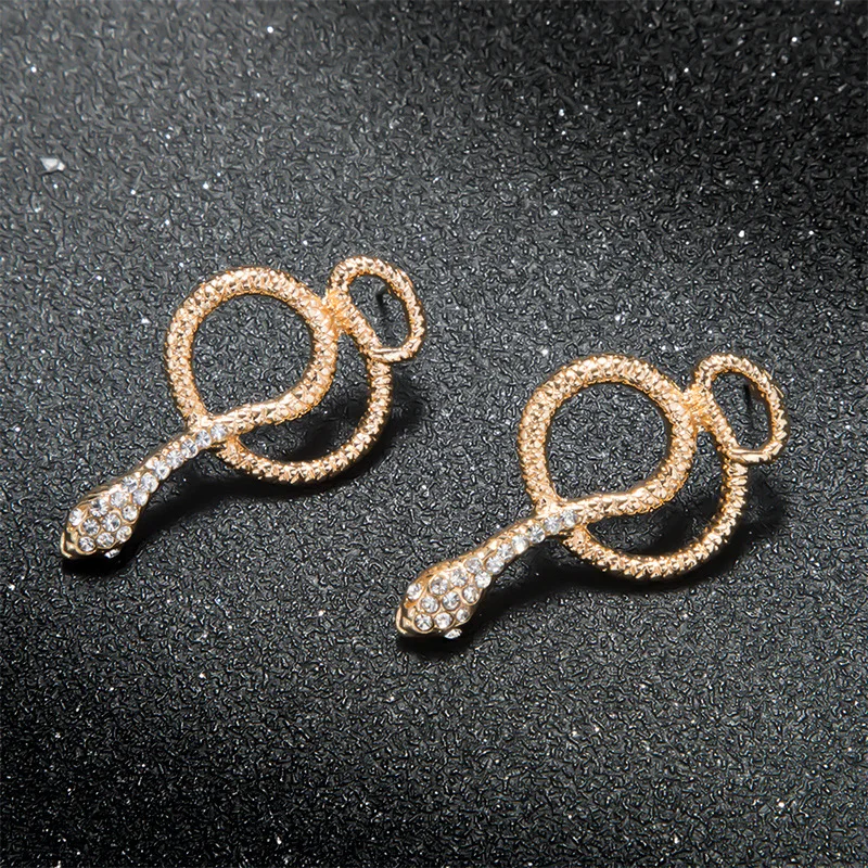 INS Crystal Stud Earrings  Fashion Snake Metal Earrings Gold Hiphop Jewelry Wholesale