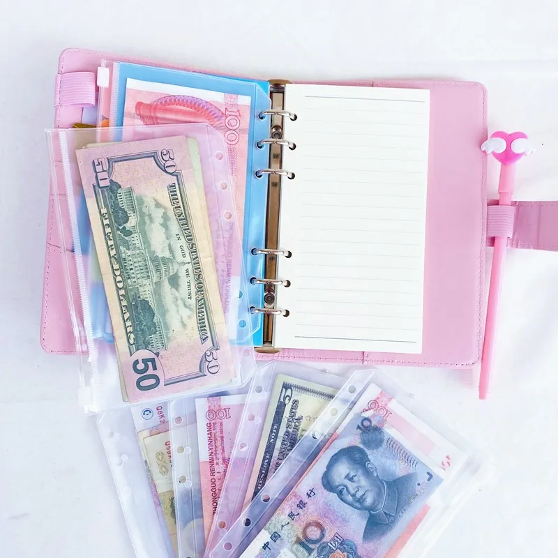 
wholesale recipe cash buget ring binder PU leather notebook money savings budget binder with cash envelopes 