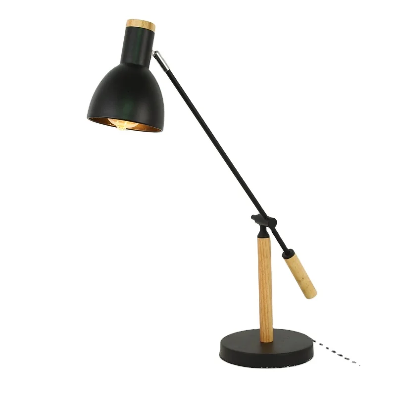 Black metal modern hotel book room bedside office simple style wooden decorative desk table lamp