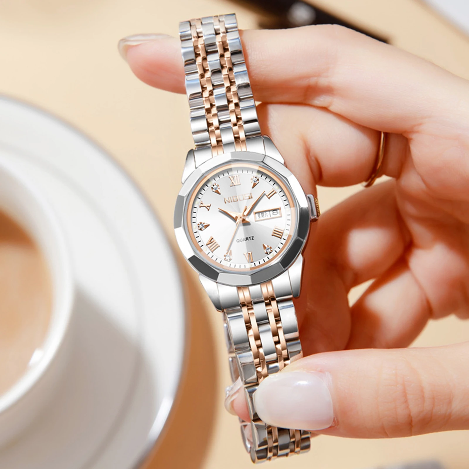 NIBOSI 2618 модные женские часы Relogio Feminino роскошные из розового золота Женские кварцевые наручные