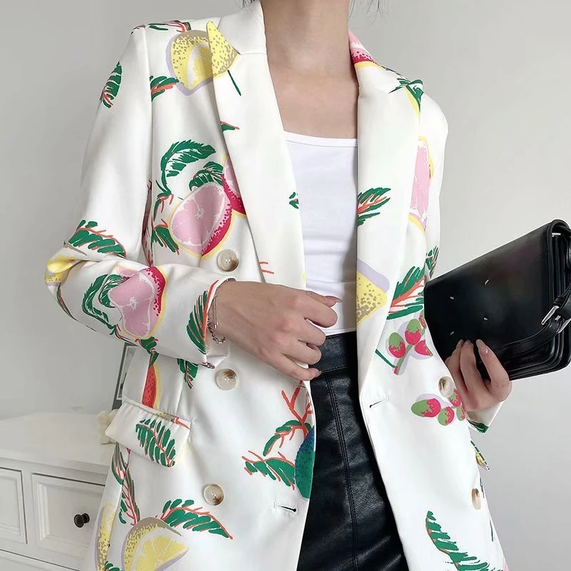 2021 New Arrival Ladies Suit Blazers Ladies Women Print Long Sleeve Medium Long Suit Women Loose Casual Suit