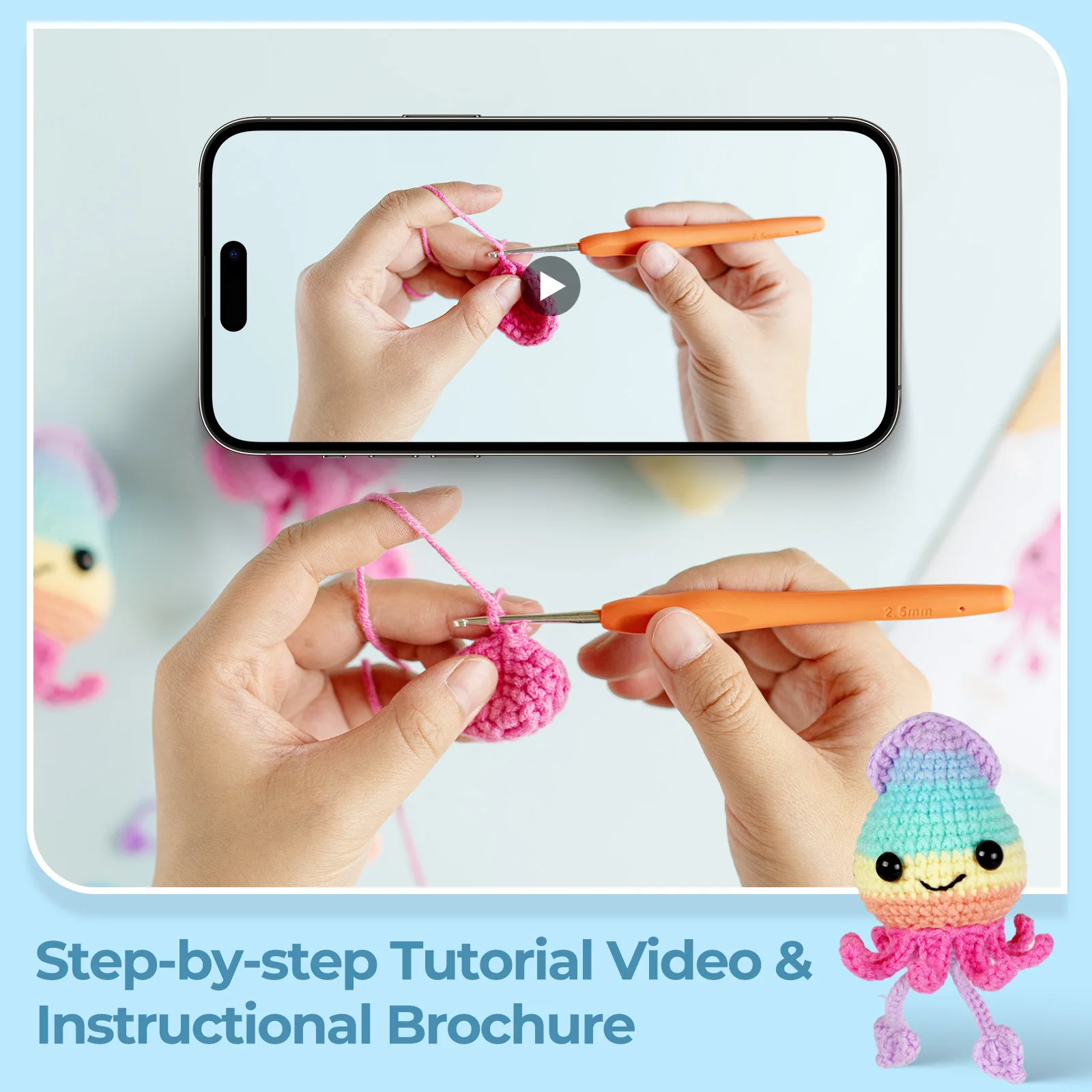 Two Cute squid doll diy hand knitting animal crochet material package crochet hook yarn kit set for beginners