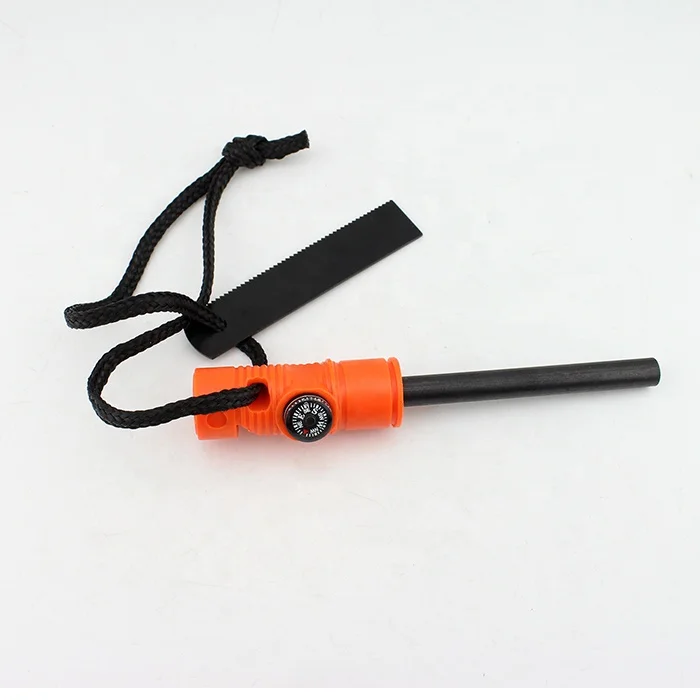 Survival feuerstahl kit flint scraper compass whistle 5-in-1 fire starter for camping hiking