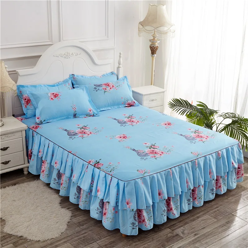 Bed skirt Floral Fitted Sheet Cover Graceful Bedspread Lace Bedroom Skirt Wedding Housewarming