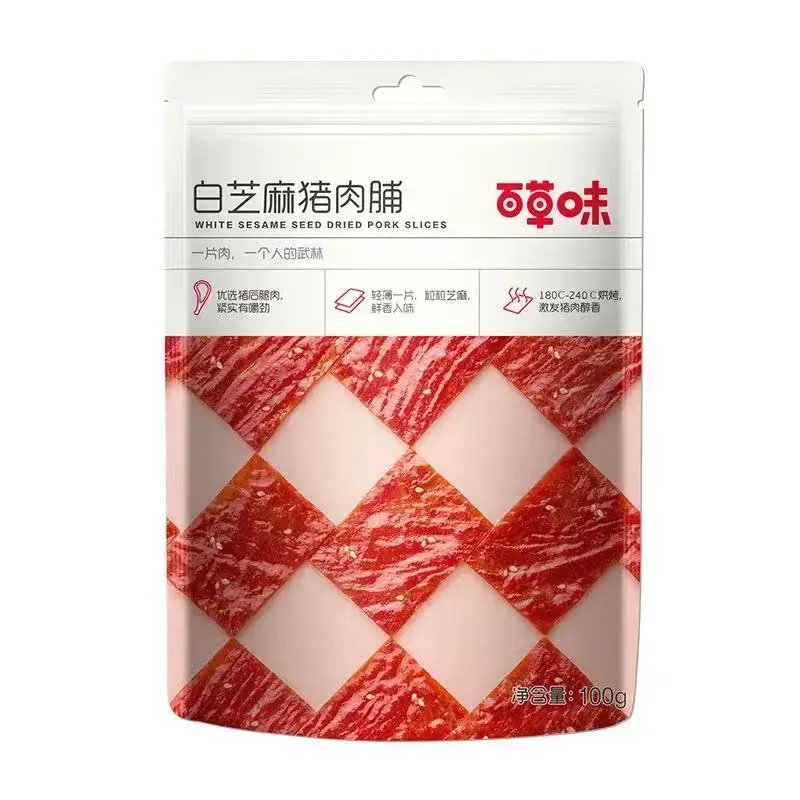 
Chinese Baicaowei wholesale flavored pork jerky-barbecue flavor specialty pork snack delicious refined pork jerky 