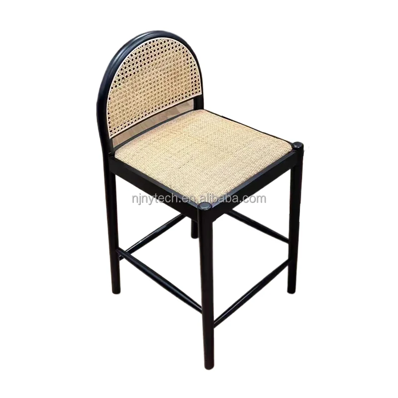 Nordic Modern Minimalist Household Light Luxury Solid Wood Rattan Bar Chair, High Stool, Reception Chair Carton Box 2pcs