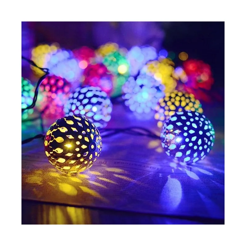 LED Light Christmas Moroccan Hollow Metal Ball LED String Lights Battery Powered for Wedding Holiday Home Party Decoration