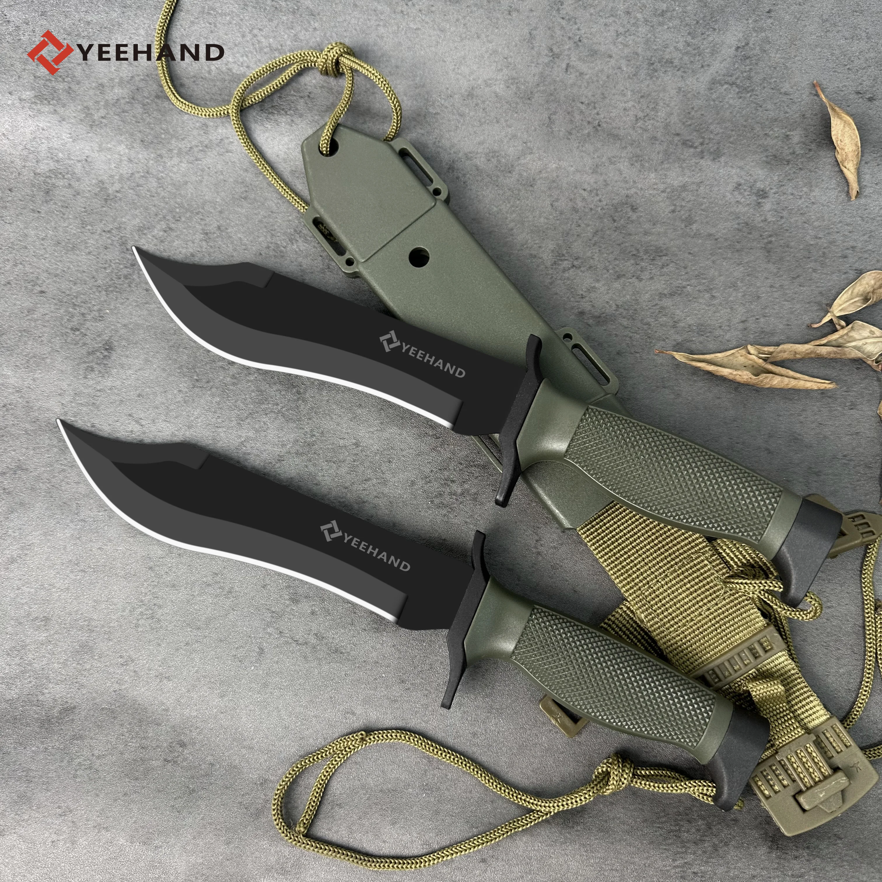 Hot sale oem survival fixed blade knives green handle self defence knife hunting knife fixed blade