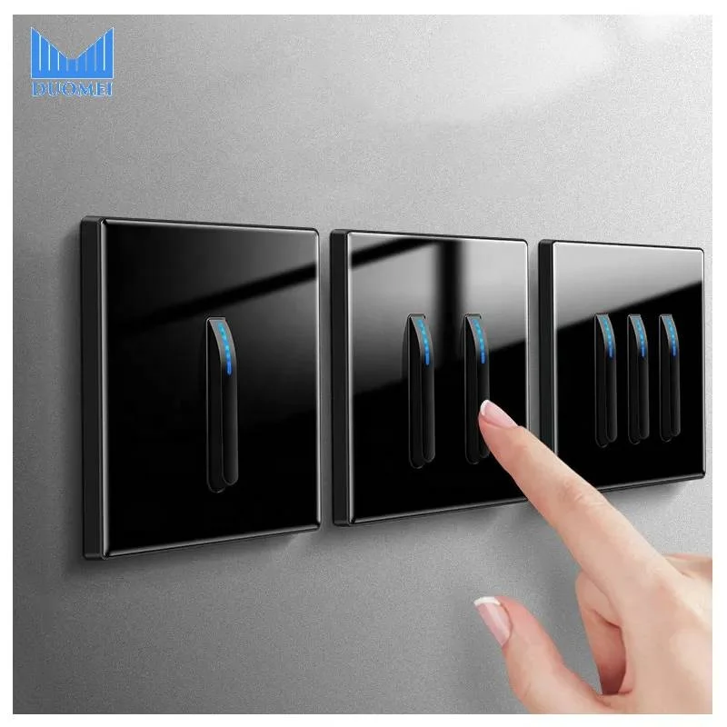 New Model 16A 1/2/3/4 Gang 1 Way 2 Way Tempered Glass Panel Piano Switch Socket for Hotel Household Wall