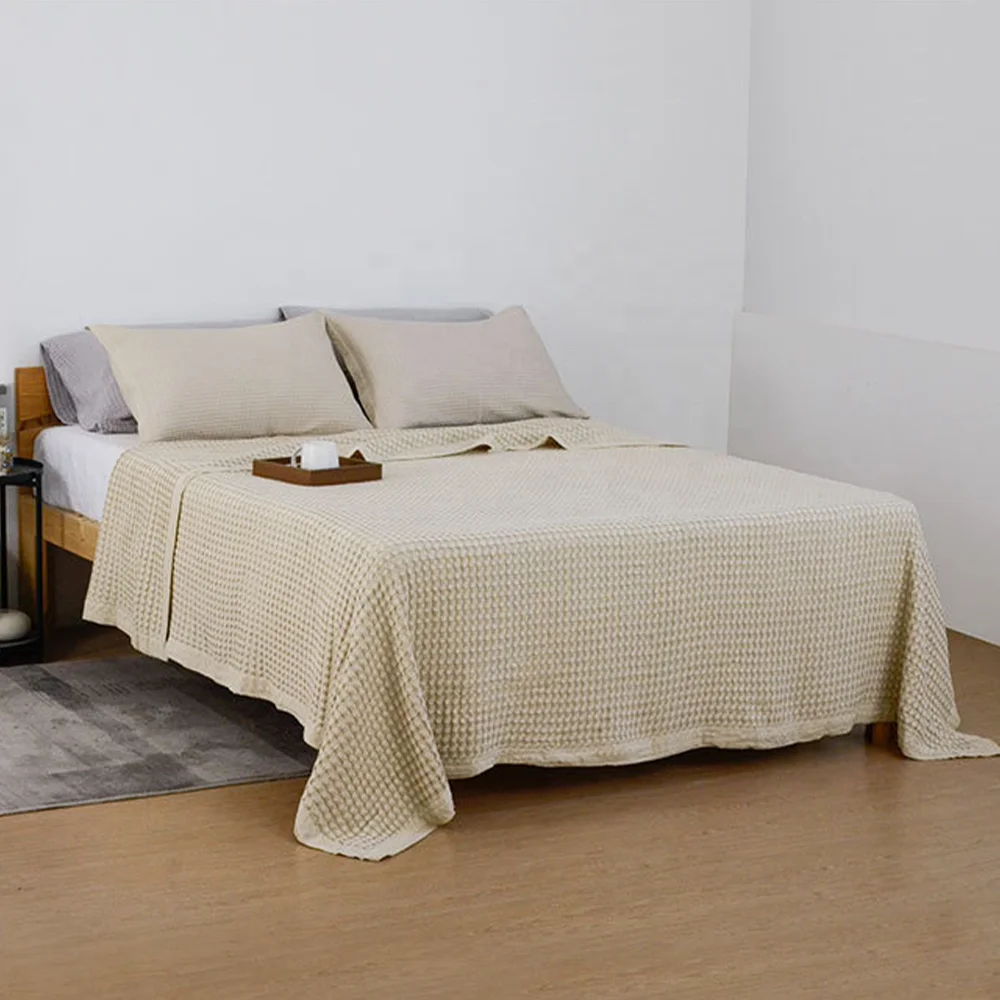 Large Size Pure Cotton Soft Touch Blankets For All Seasons Wholesale Plain Waffle 100% Cotton Blanket For Bed Sofa Couch