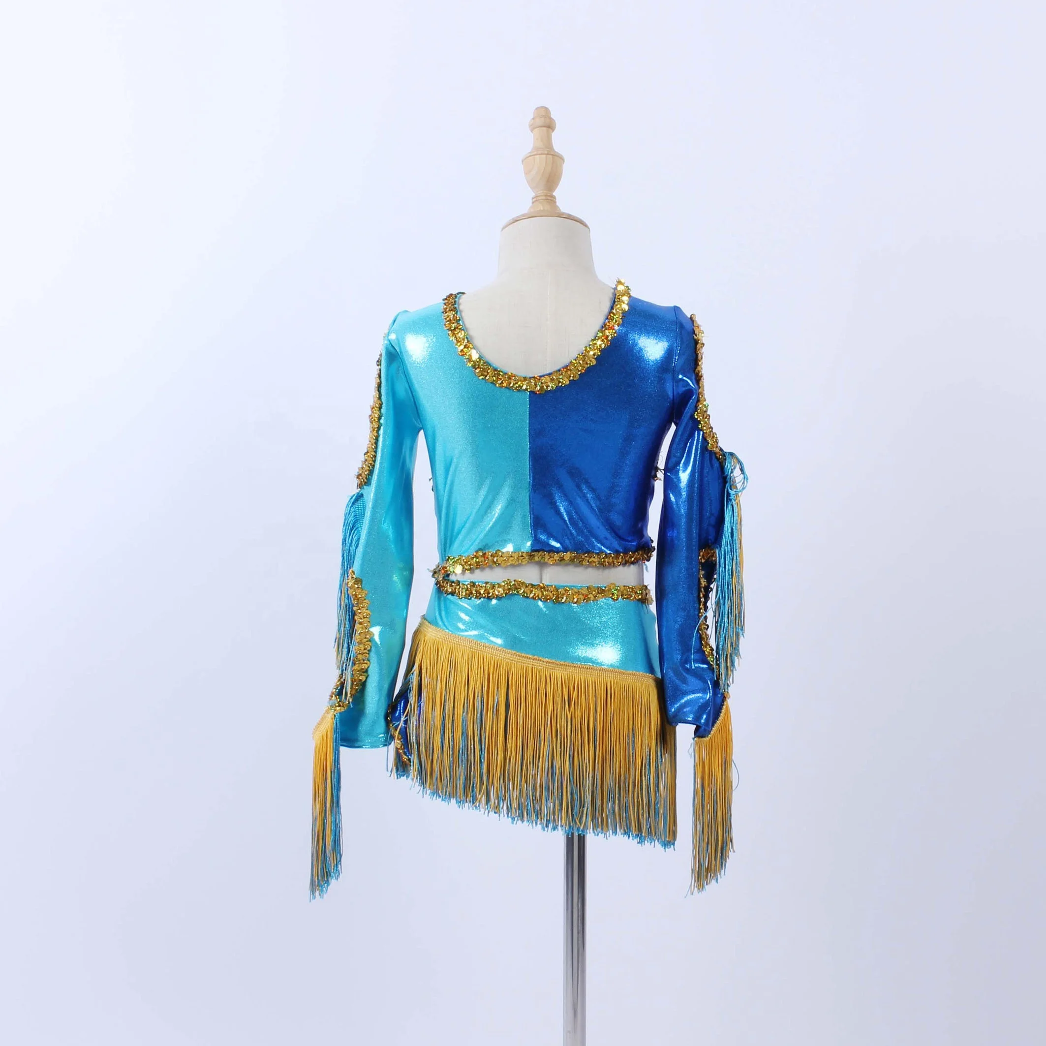 shiny foil dance leotard adult child latin sequin dance costume lovely tassel stage performance jazz dance wear