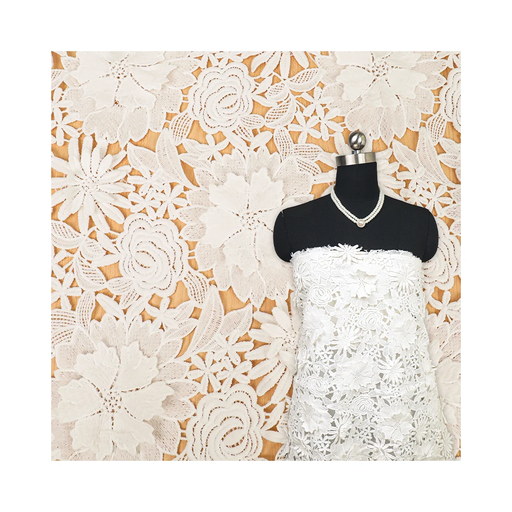 personalized china wholesale luxury white wedding Swiss 3D Flower Embroidery lace Mesh tulle textile lace fabric oem Custom