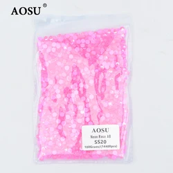 AOSU Bulk Package SS6-SS30 Luminous Rose Flatback Strass Glow In Dark Crystal Stones Glass Rhinestone For DIY Crafts