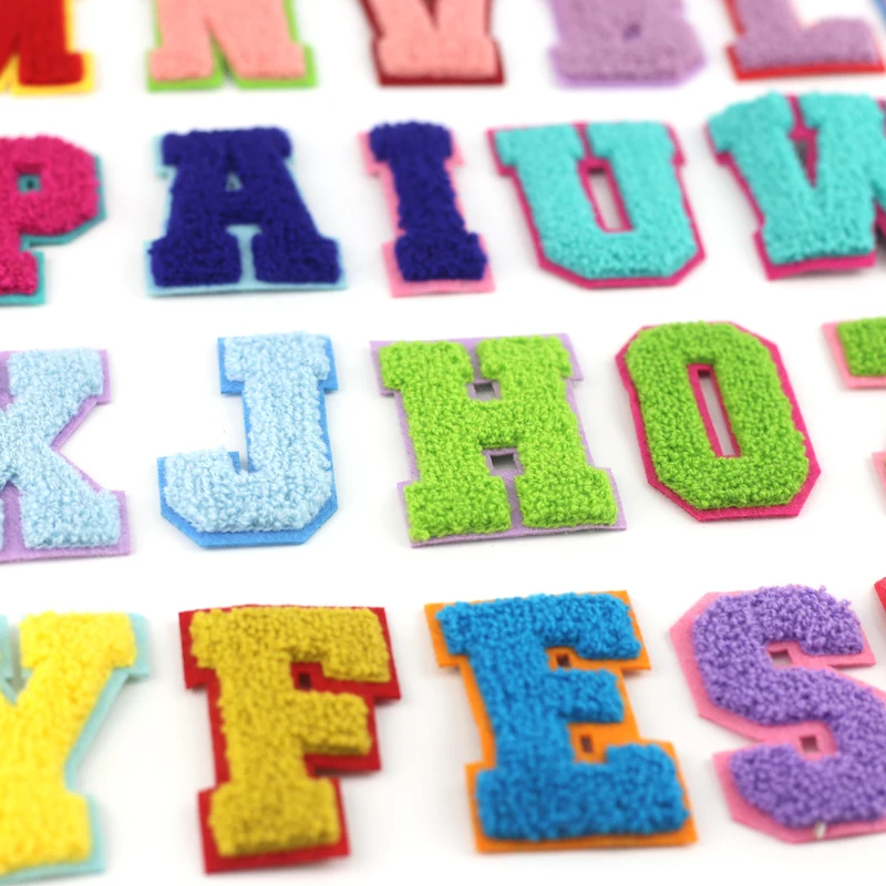 iron on colorful Alphabet Chenille embroidered patches 7cm A-Z letter embroidery patch for kid garment clothing DIY accessories