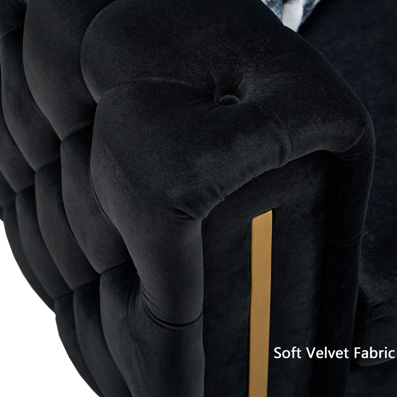 Velvet Couches for Living Room Chesterfield Sofa 3-Seater Comfy Sofas Upholstered Living Room Sofa Black