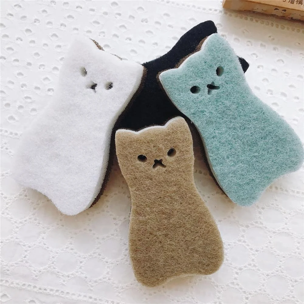 Multilayer Compound 4 pcs/pack super cute cat Non-abrasive nylon kitchen sponge Daily necessities products