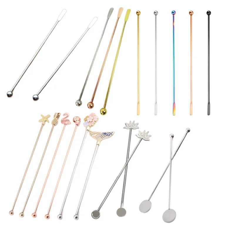 Custom Swizzle Cocktail Stirrer Metal Stir Sticks Stainless Steel Drink Bar Stirring Rod Drink Stirrers