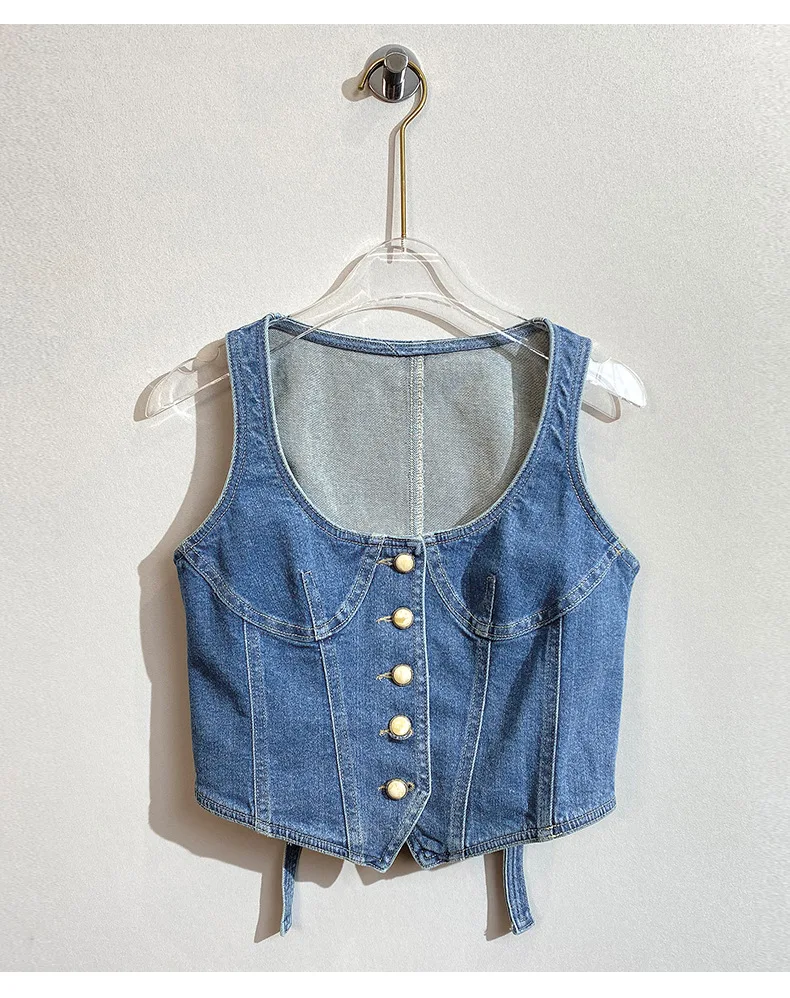 Wholesale Leisure Style Latest design ladies Summer Stretch Jean Vest Jackets Women denim sleeveless single breasted shirt top