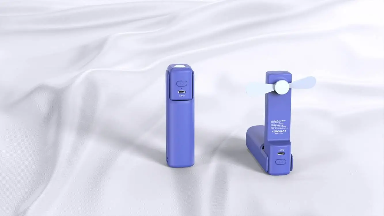 New folding rechargeable mini fan 4-in-1 air cooling fan portable power bank 1200mAh USB-C Input and Output