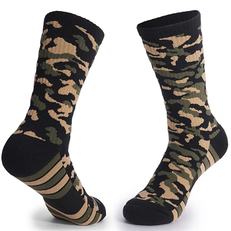 JL241- Custom Thick Cushion Combed Cotton Colorful Athletic Socks Army Green Rugby Camouflage Men Baseball Sports