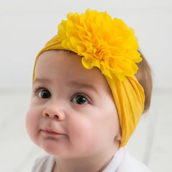 Infant 14 Color Baby Girls Headband Headwear Toddlers Chiffon Flower Headwrap Newborn Soft Nylon Elastic Hair Band