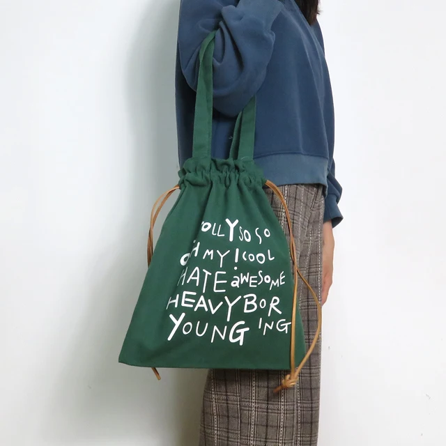 Custom Shopping Carry Grocery Shoulder Canvas Recycled Drawstring Korean Tote Bag