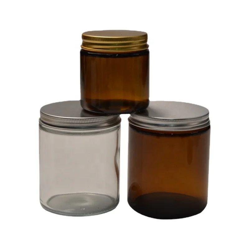 LD27P 4oz 6oz 8oz  Wholesale Multi-sizes Empty Amber Glass Candles Jars Candle Containers With Metal Lids