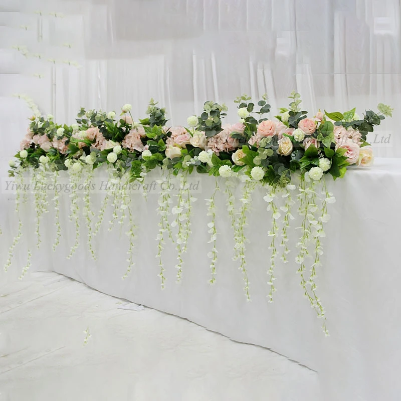 LFB1305 белая розовая романтичная цветочная гирлянда, Настольная дорожка для свадебного украшения