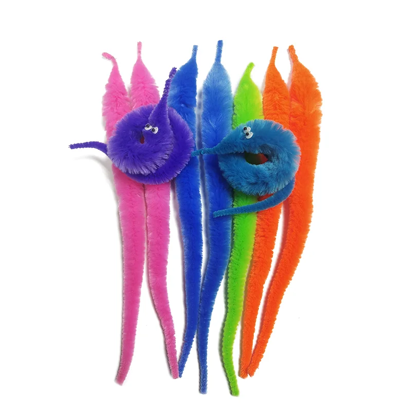 Funny Rainbow Magic Worm Toy Cheap Plush Fuzzy Wiggle Twist Worm for Parties and Crafts Party Favors