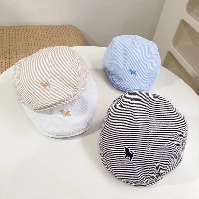 Baby Beret Boy Summer Breathable Kids British Peaked Cap Girls Forward Hat Stripe Newsboy Cap Toddlers Casquette 6-24 Months