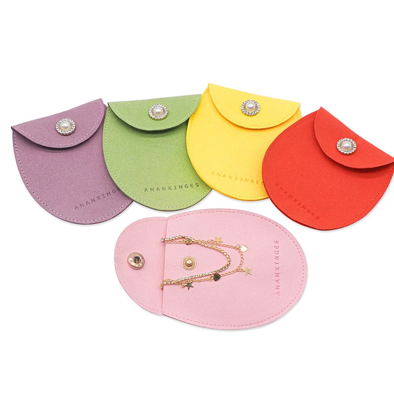 Custom Logo Printed Small Envelope Flap Package Pouch cover bags for jewelry Luxury Microfiber Necklace Jewelry Bag