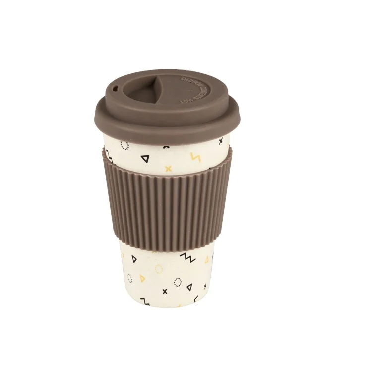 Custom Printed Bamboo Fiber Travel Coffee Cups Silicone Lid And Sleeve
