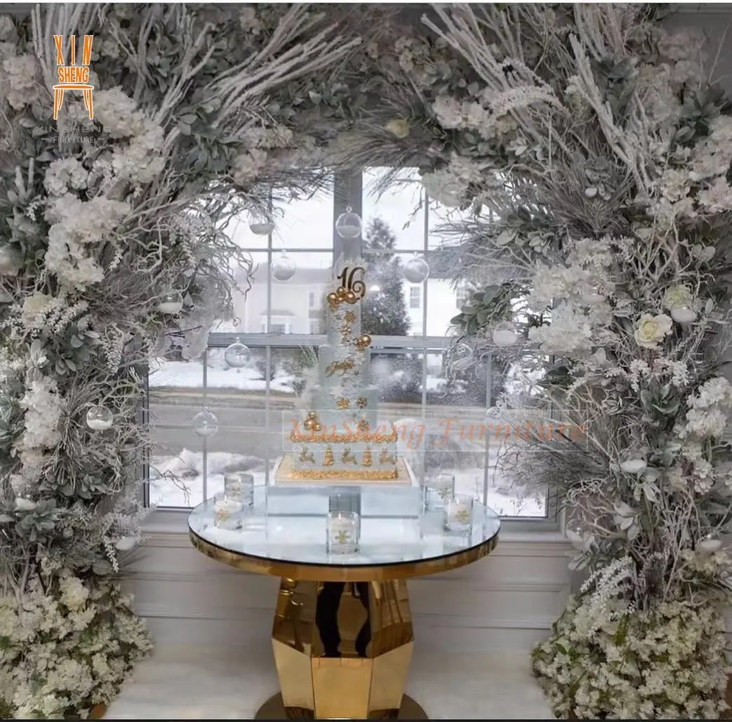 Gold Stainless Steel Round MDF Glass cake Wedding Table for Event