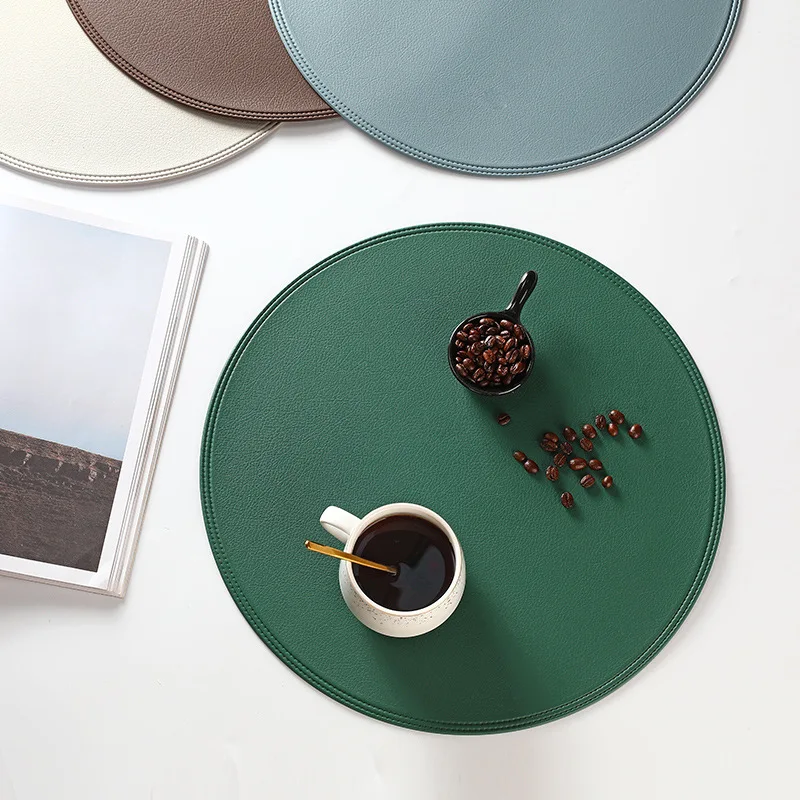 Good Quality Round Plate Mat with edge stitching ,Eco-friendly Non-toxic Leather Placemat For Dining Table