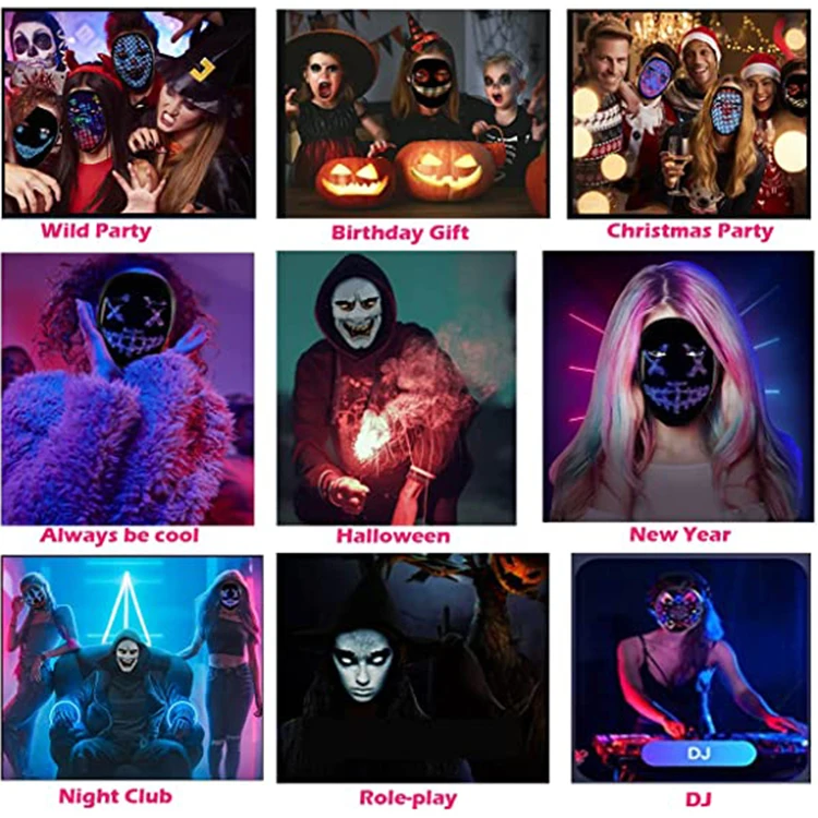 Led Mask Light Up with Bluetooth - Programmable Led Face Masks for Kids Adults Costume Cosplay Halloween Christmas Party
