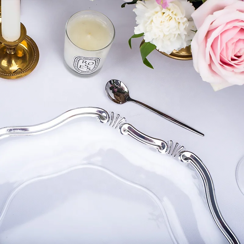 13 inch elegant wholesale acrylic plastic clear silver charger plates wedding decoration gold rim cheap plate chargers wholesale