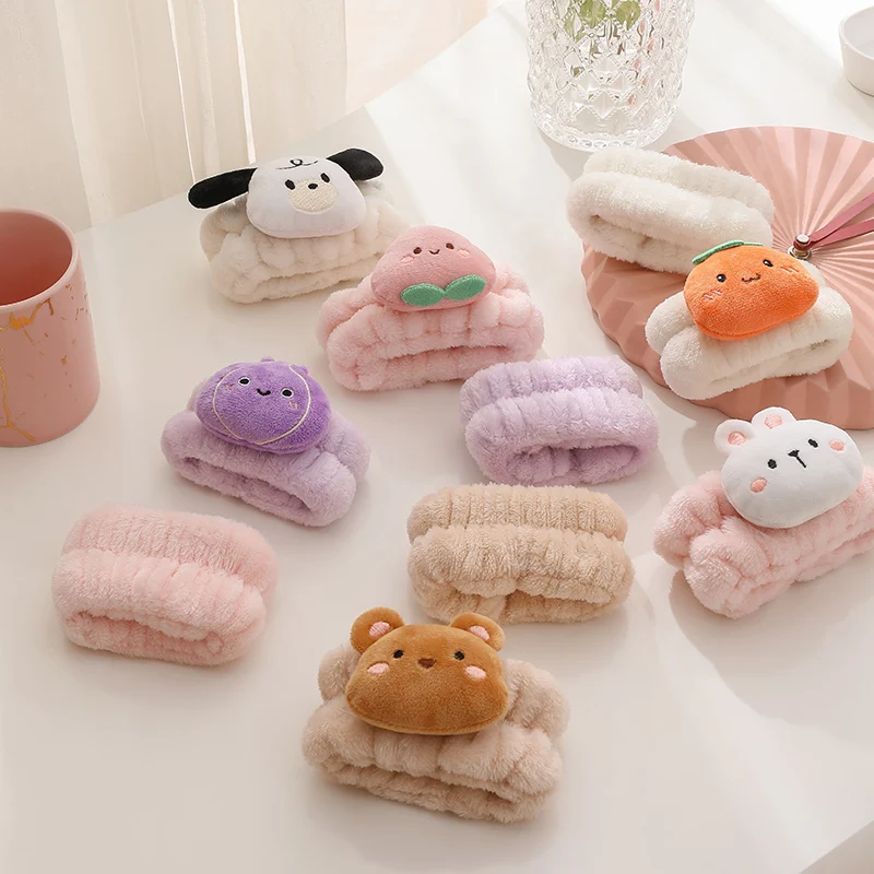 Bilov  Cartoon Embroidered  Wrist Washband Face Wash Set Hair Band Headband And Wrist Band For Washing Face