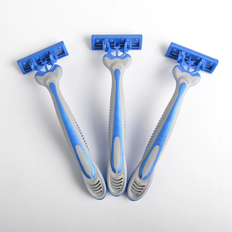 Max 3pcs Triple Blade Rubber Handle Disposable Razor For Man