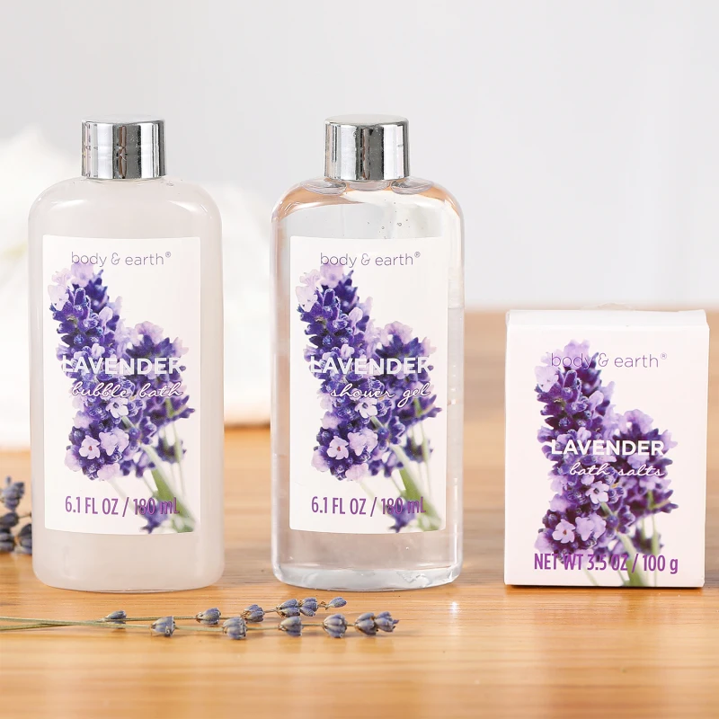 Bath Spa Gift Set, Gift Basket 7 Piece Lavender Scented Spa Basket Kits for Women