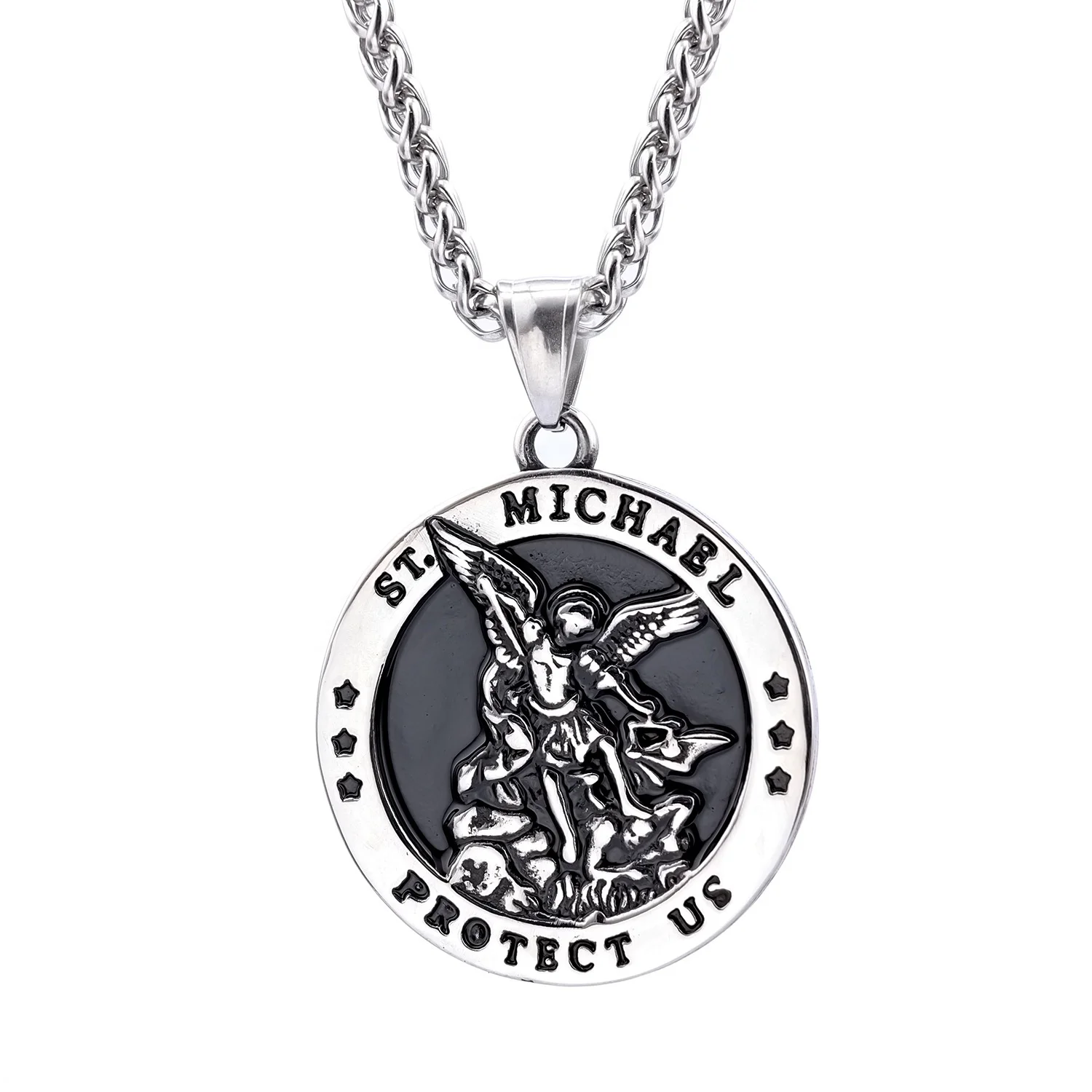 Wholesale Prayer Faith Jewelry St Michael The Archangel Catholic Medal Stainless Steel Amulet Pendant Necklace