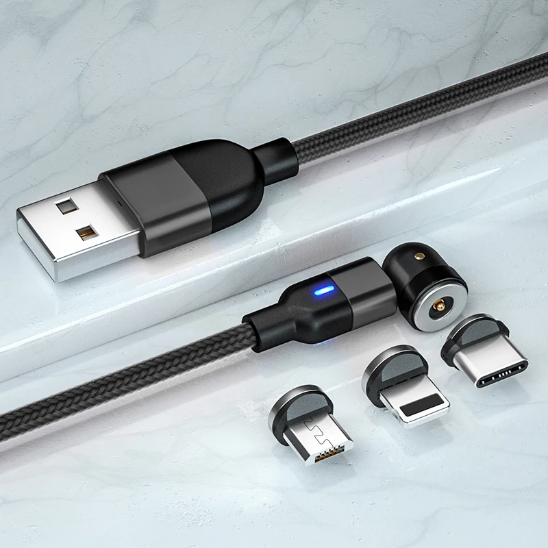 
2021 New Style 540 Rotation Magnetic Cable 2.4A Magnet Led Light USB Cable 3 in 1 Phone Accessories With Cheap Price on stock 