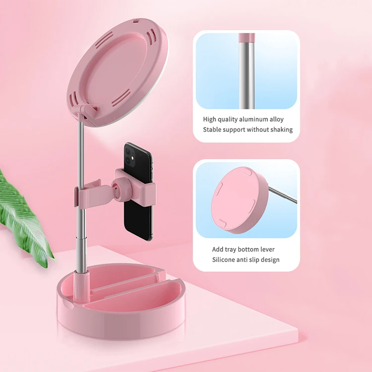 2024 Portable Led Mini Selfie Ring Light Foldable USB 6 inch Round Ring Light Mirror For Video Live Streaming Makeup
