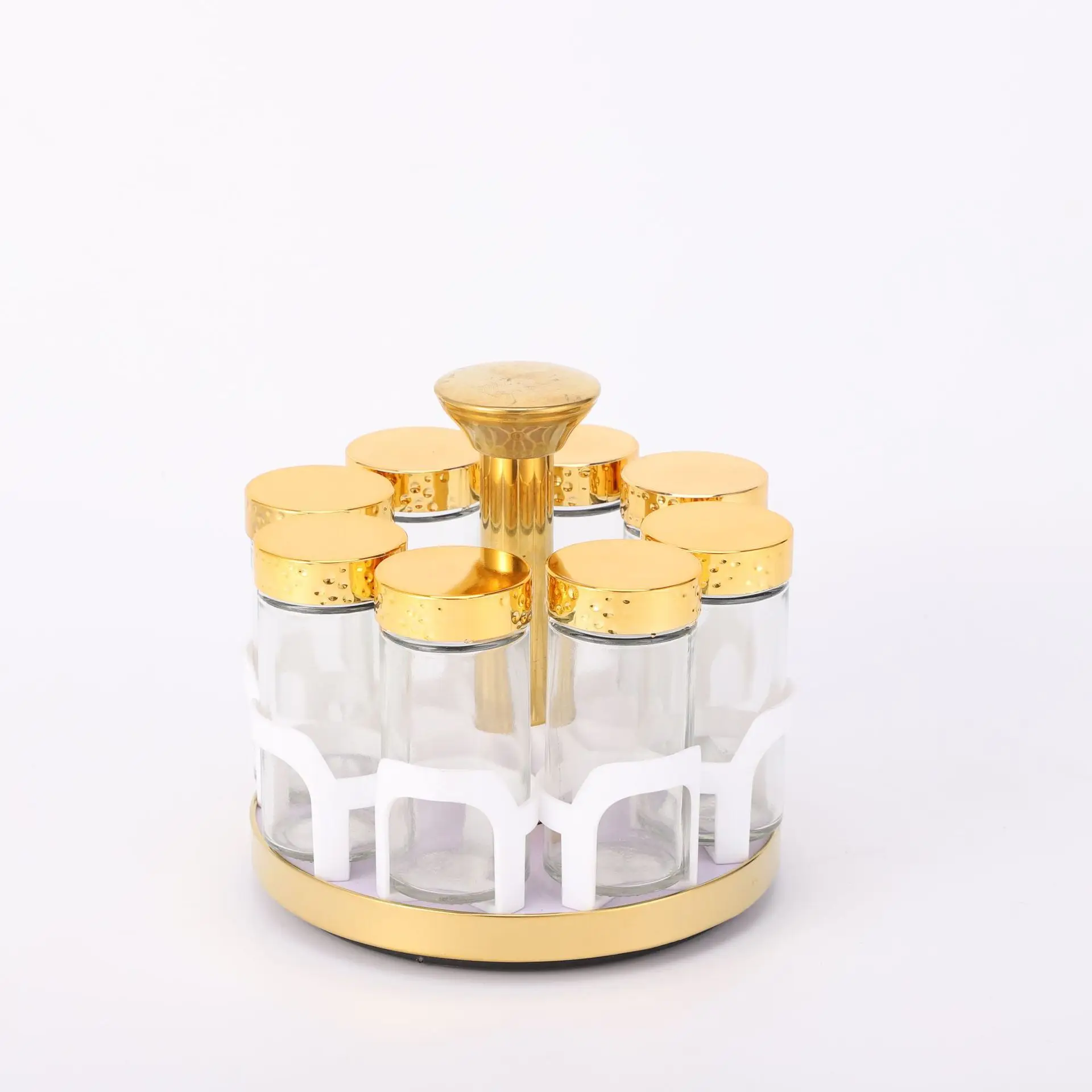 WONDERFUL High Quality Marble Glass Kitchen Salt Pepper Shaker Bottles 2-Tier Black Household 360° Rotating Spice Rack Jars Set