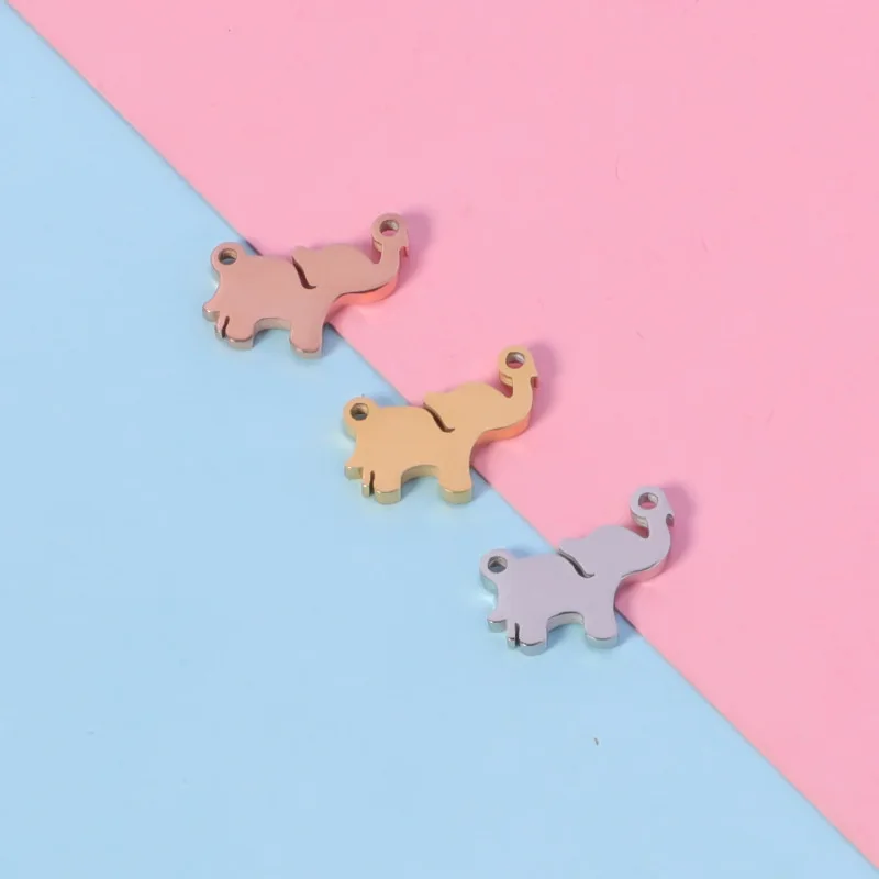 10x12mm DIY Jewelry Finding High Polished Accessories Custom Laser Animal Blank Stainless Steel Cute Elephant Pendant Charm