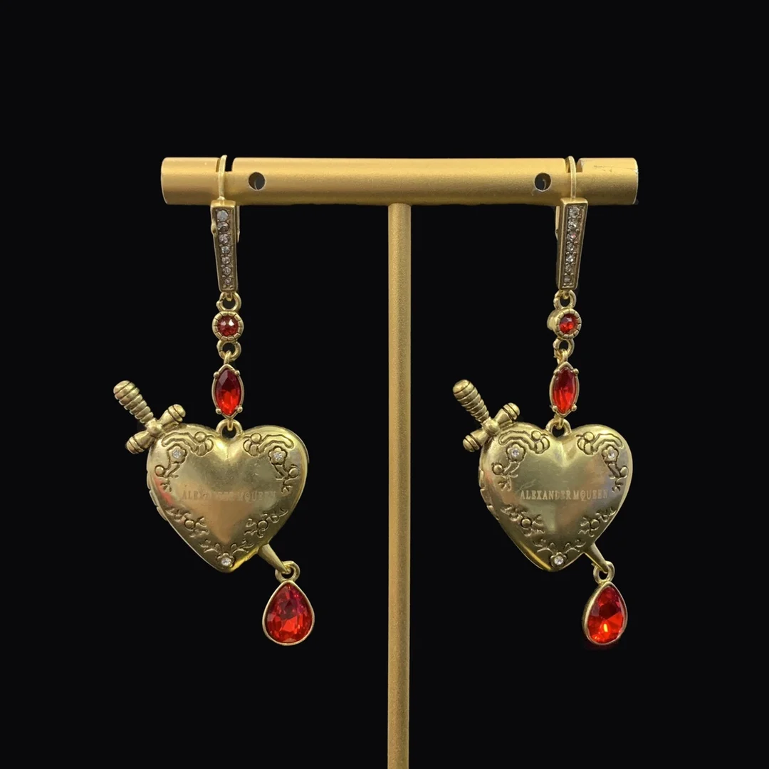 Alexander McQueens Cross border new product ins 925 silver heart inlaid zircon two-color earrings Halloween jewelry gift