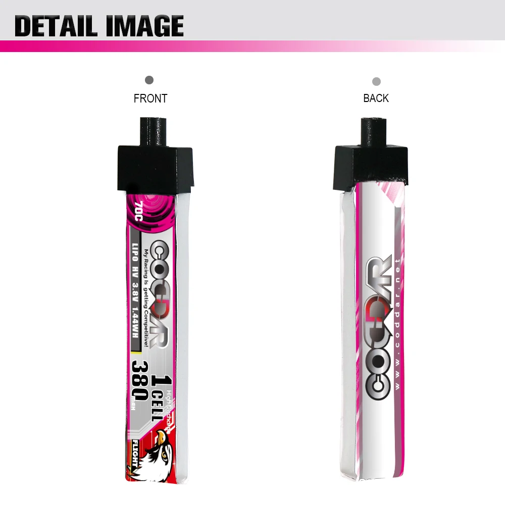 CODDAR LiPo Battery 1S 380MAH 3.8V 70C A30 Connector Plastic Head FPV Drone High Voltage HV LiHV Lithium Polymer