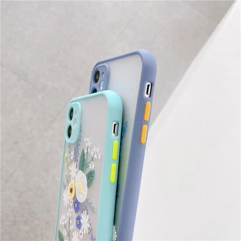 Custom Flower Design Frosted TPU PC Phone Case For iPhone 13 12 mini 12 11 Pro Max Xs Xr 7 8 Plus Protective Mobile Cover