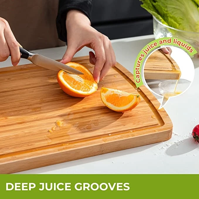 Bamboo Cutting Board, Kitchen Chopping Boards with Juice Groove for Meat, Vegetables Bamboo Butcher  Block Carving Board