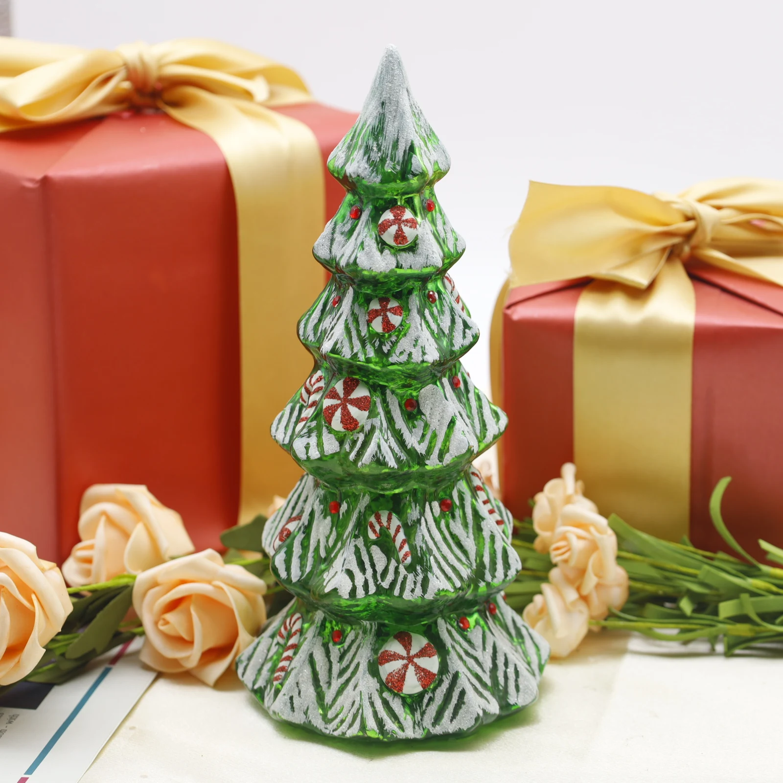 2024 New Product Christmas Decoration Desktop Glass tree with lights Christmas Luminous Night Lights Trees Crafts For Party